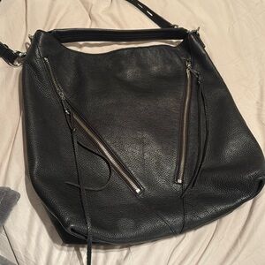 Stylish and edgy Rebecca Minkoff Black Leather Bag. Can be tote or shoulder bag